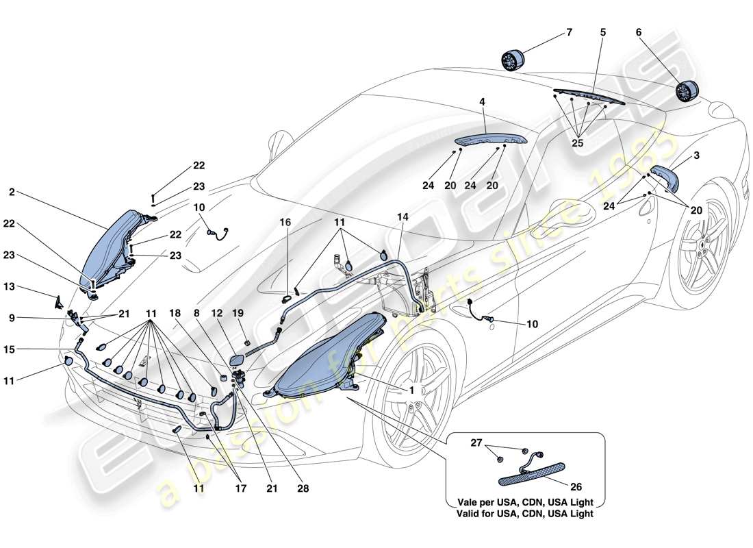 ferrari california t (europe) headlights and taillights part diagram