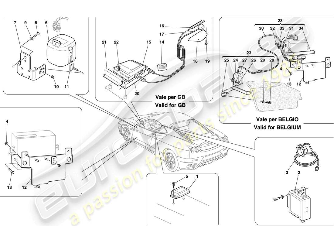 ferrari f430 coupe (usa) antitheft system ecus and devices parts diagram