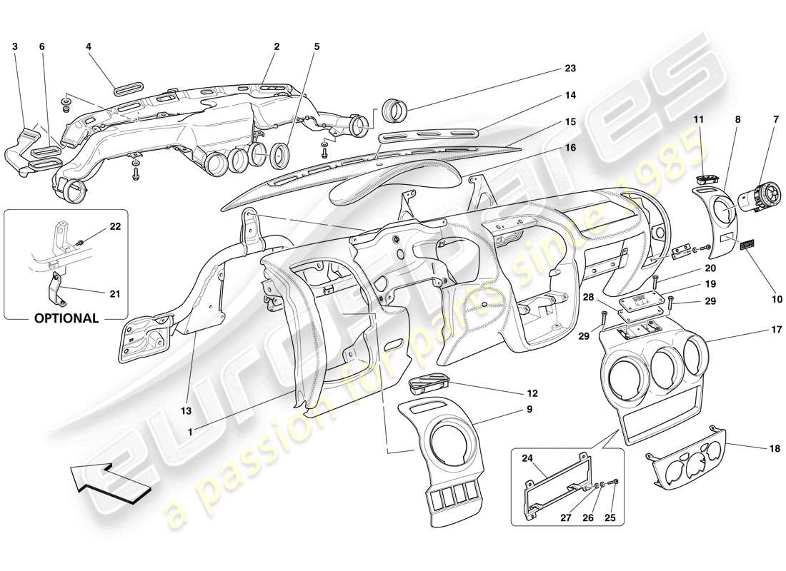ferrari f430 spider (europe) dashboard parts diagram