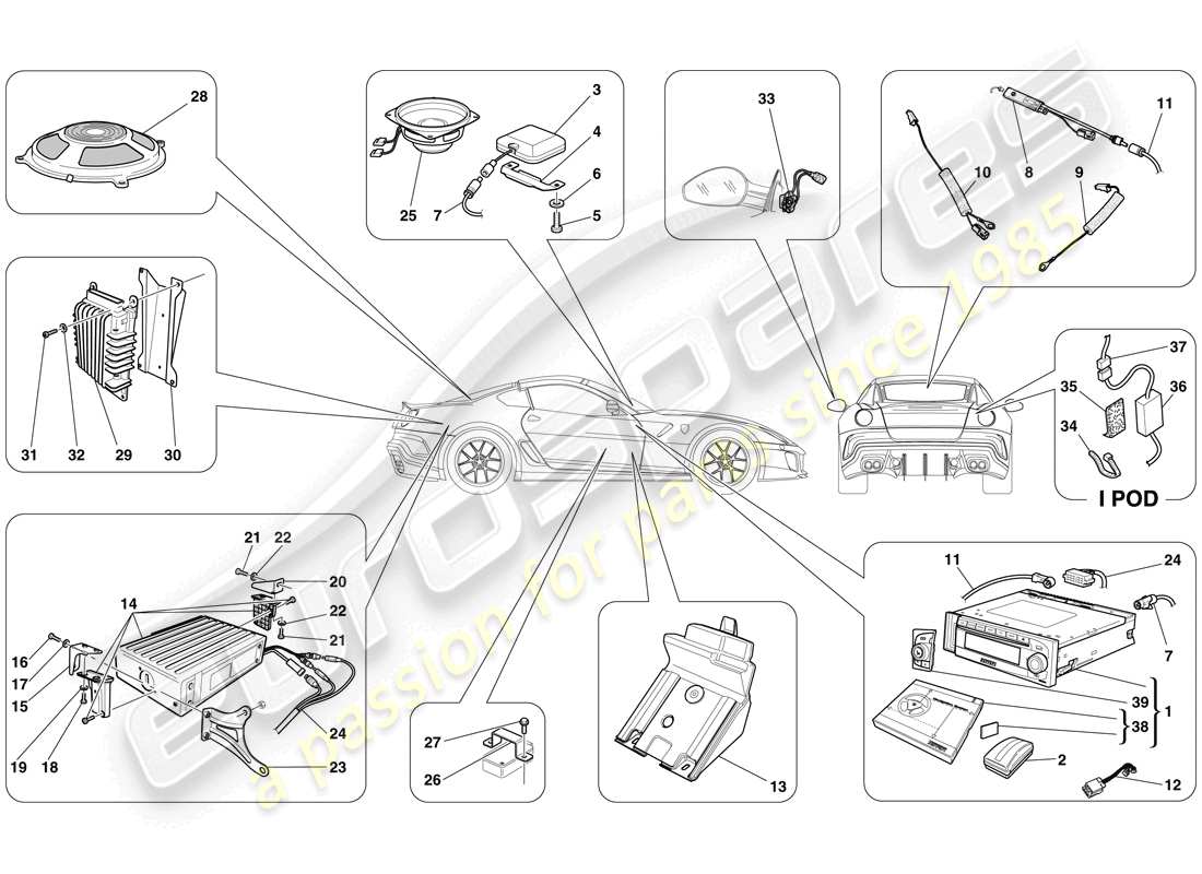 ferrari 599 gto (europe) hi-fi system parts diagram
