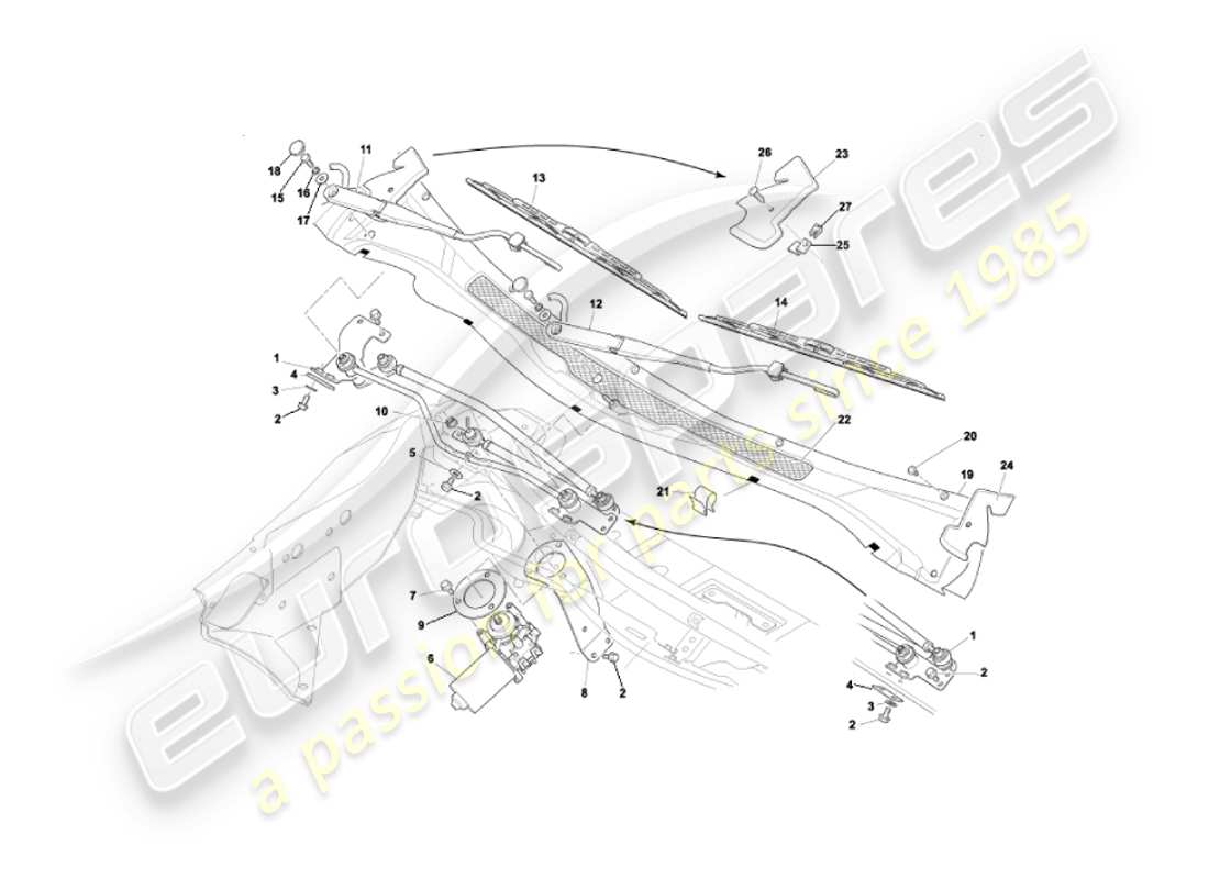 aston martin vanquish (2005) windscreen wipers part diagram