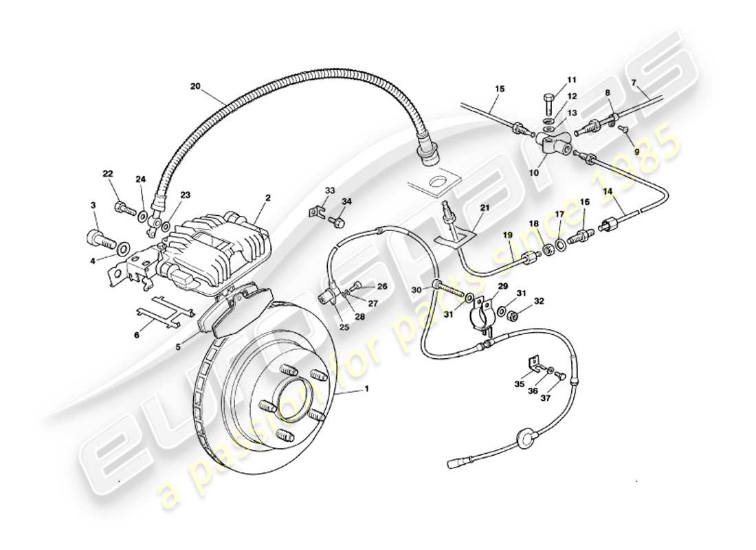 aston martin v8 volante (1998) rear brakes part diagram