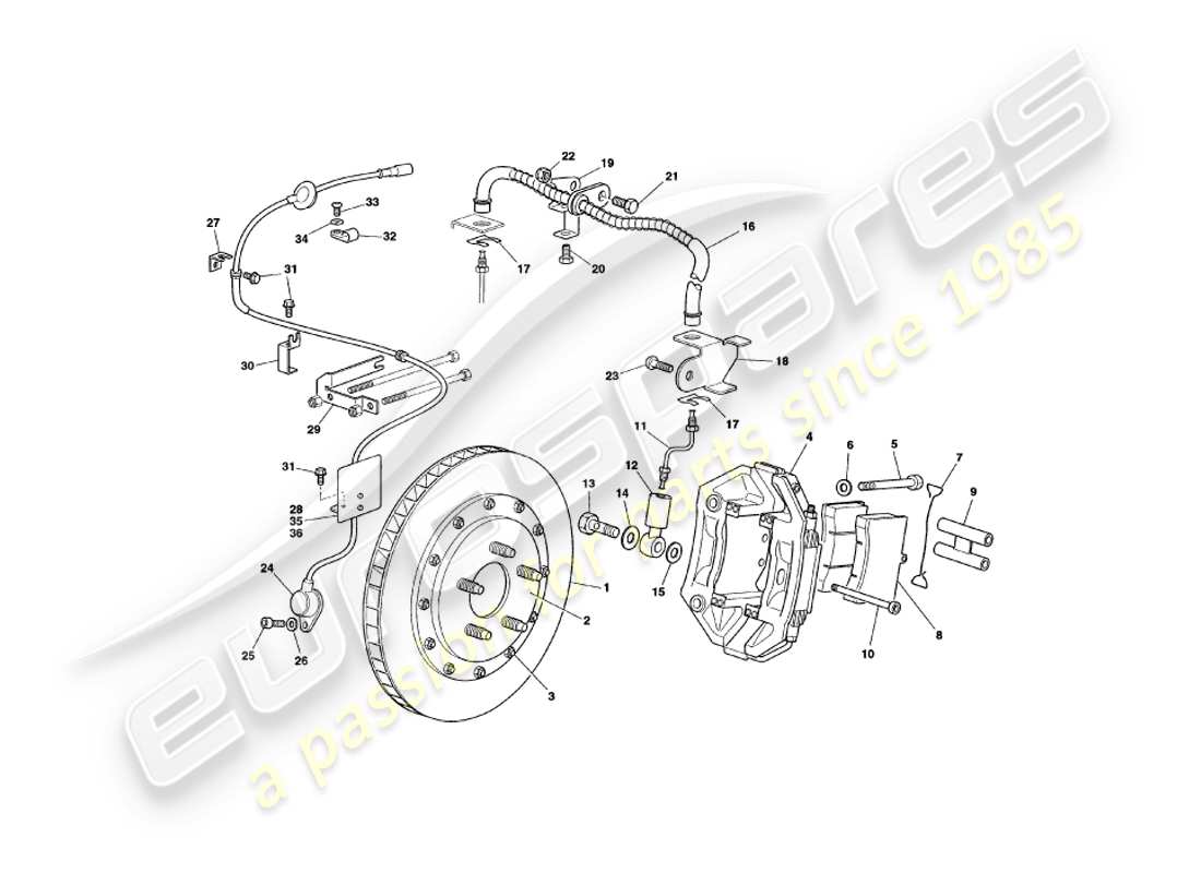 aston martin v8 coupe (2000) front brakes parts diagram