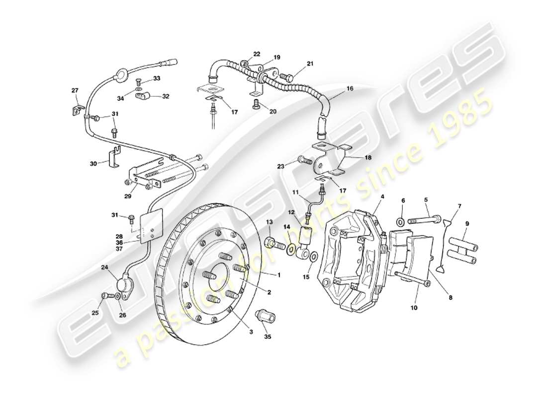 aston martin v8 volante (1997) front brakes part diagram