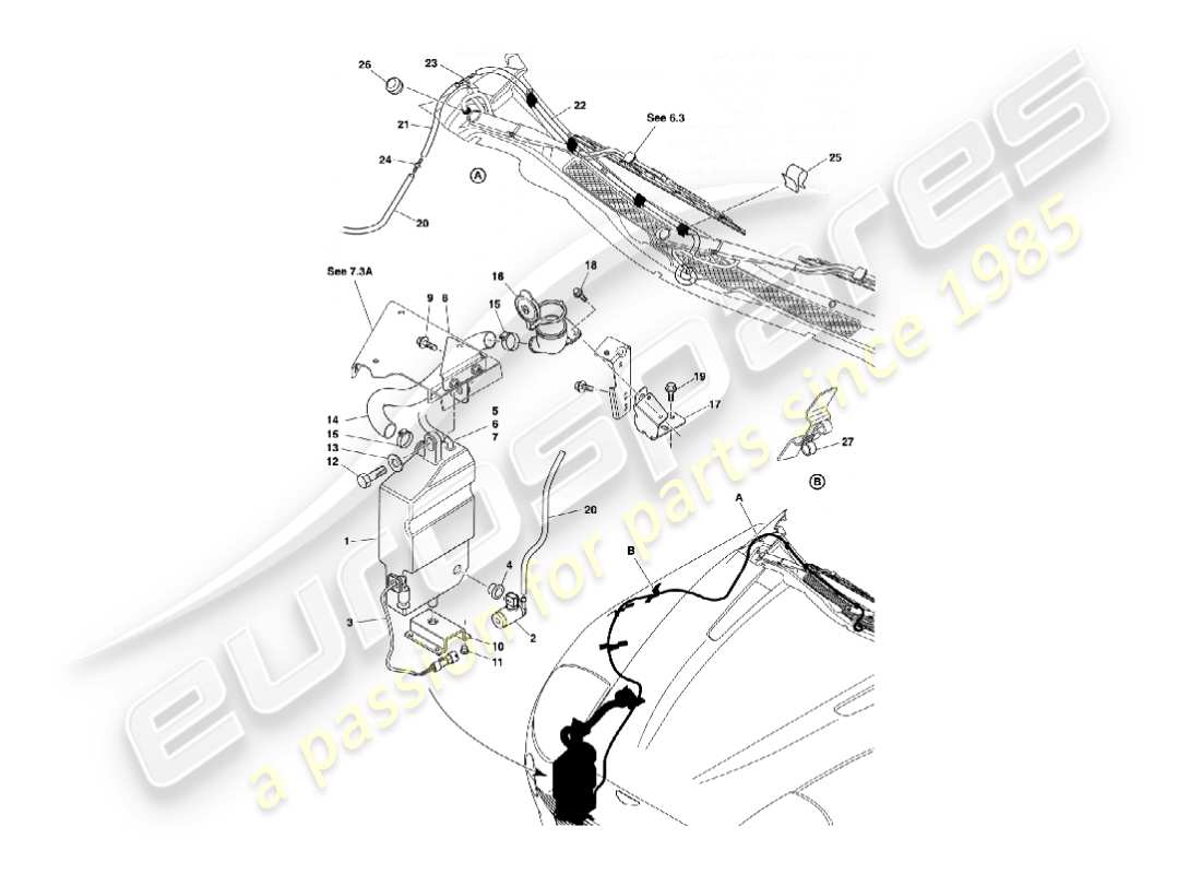 aston martin vanquish (2005) windscreen washers part diagram