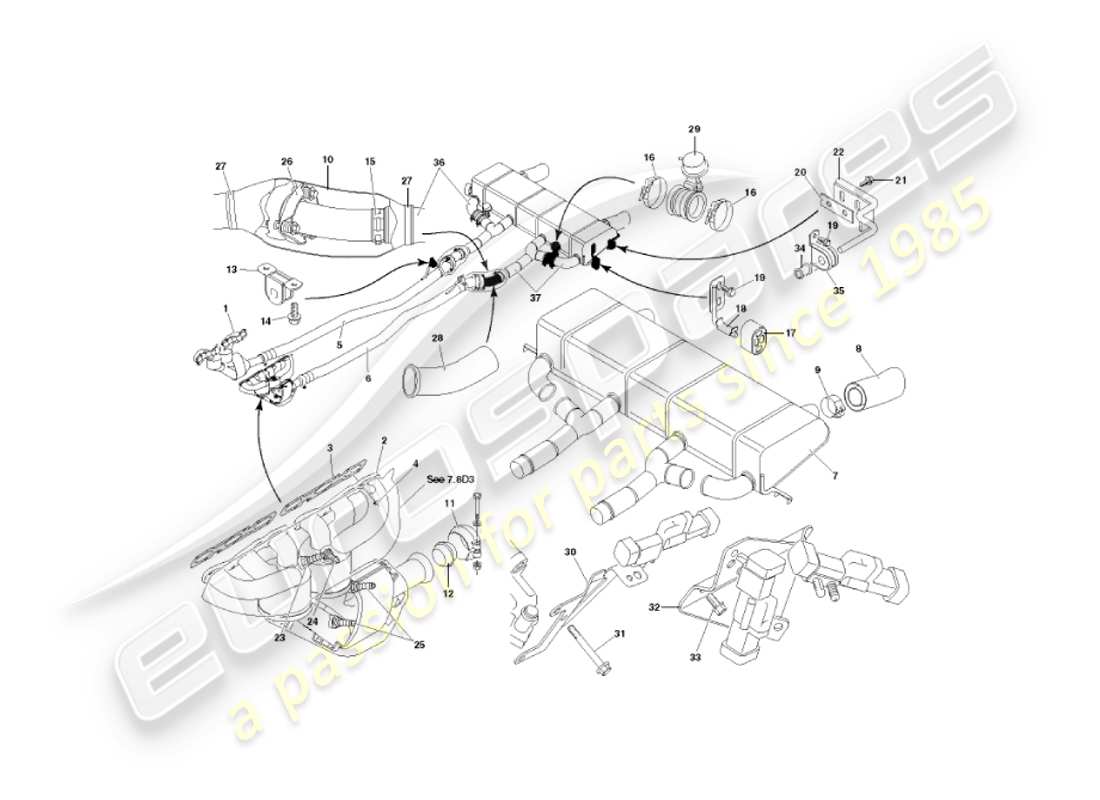 aston martin vanquish (2006) exhaust system part diagram