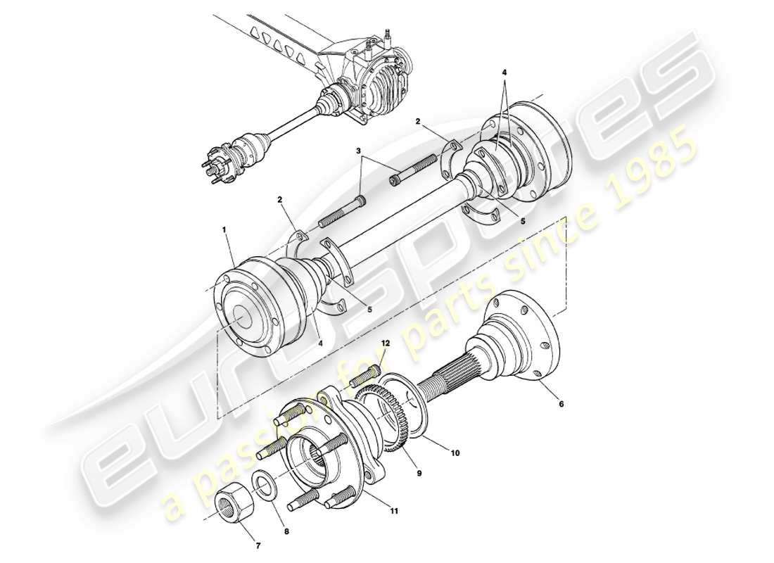 aston martin v8 volante (1998) driveshaft and hub assembly part diagram