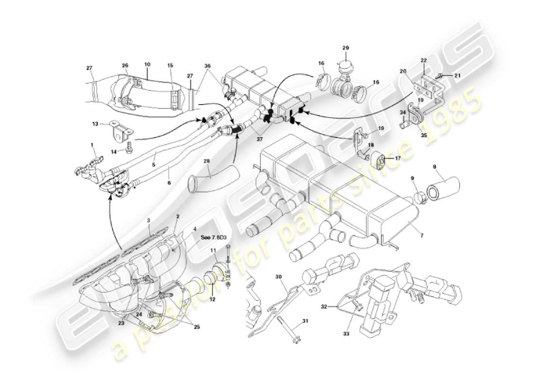 aston martin vanquish (2002) exhaust system part diagram