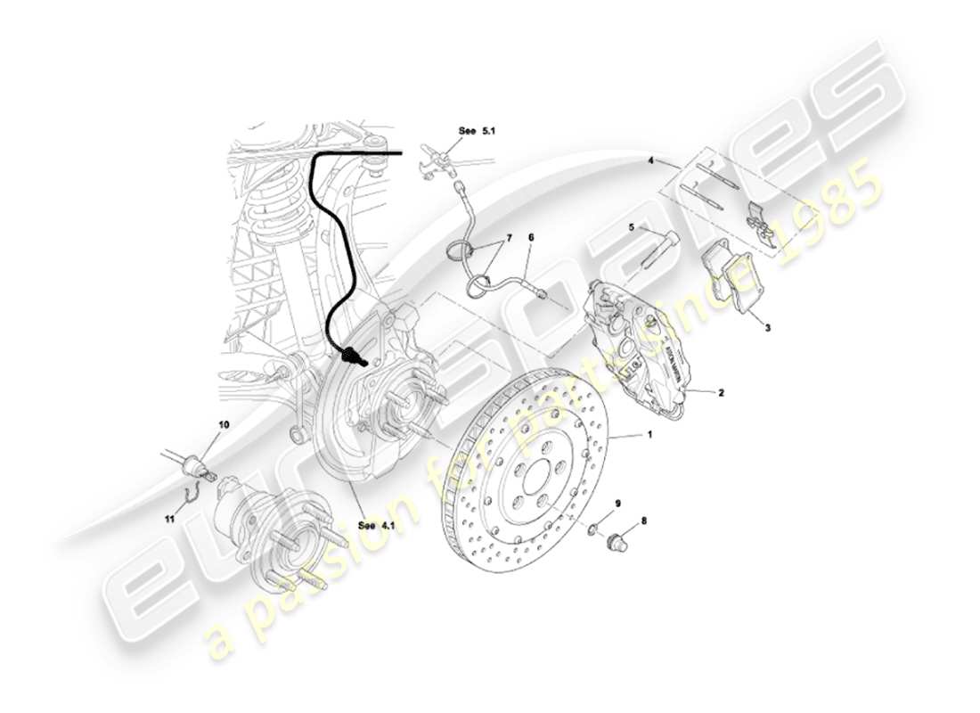 aston martin vanquish (2005) front brakes part diagram