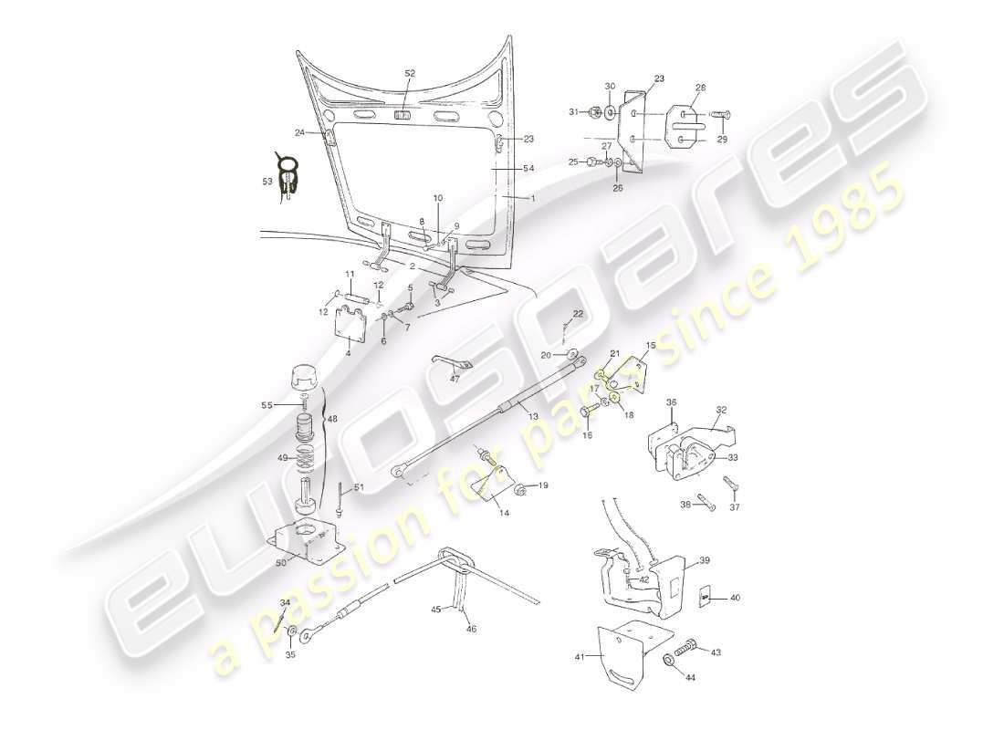 aston martin v8 virage (2000) body, bonnet part diagram