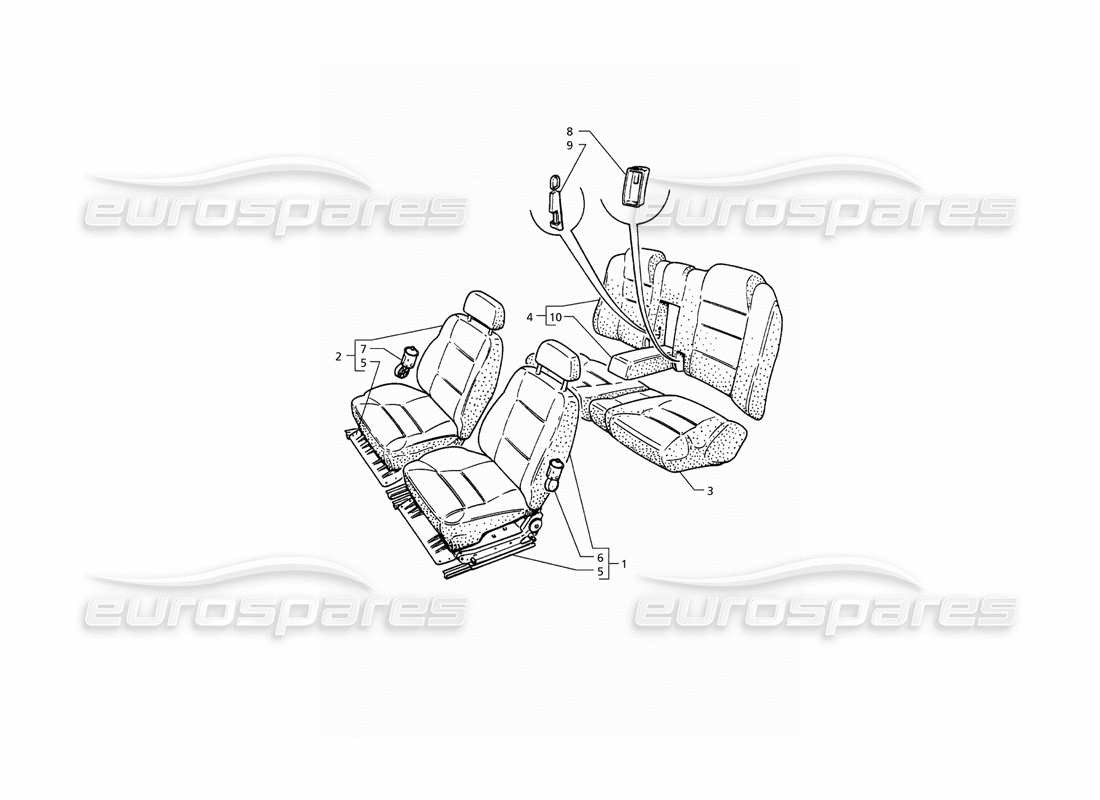 maserati qtp. 3.2 v8 (1999) seats: structures and accessories parts diagram