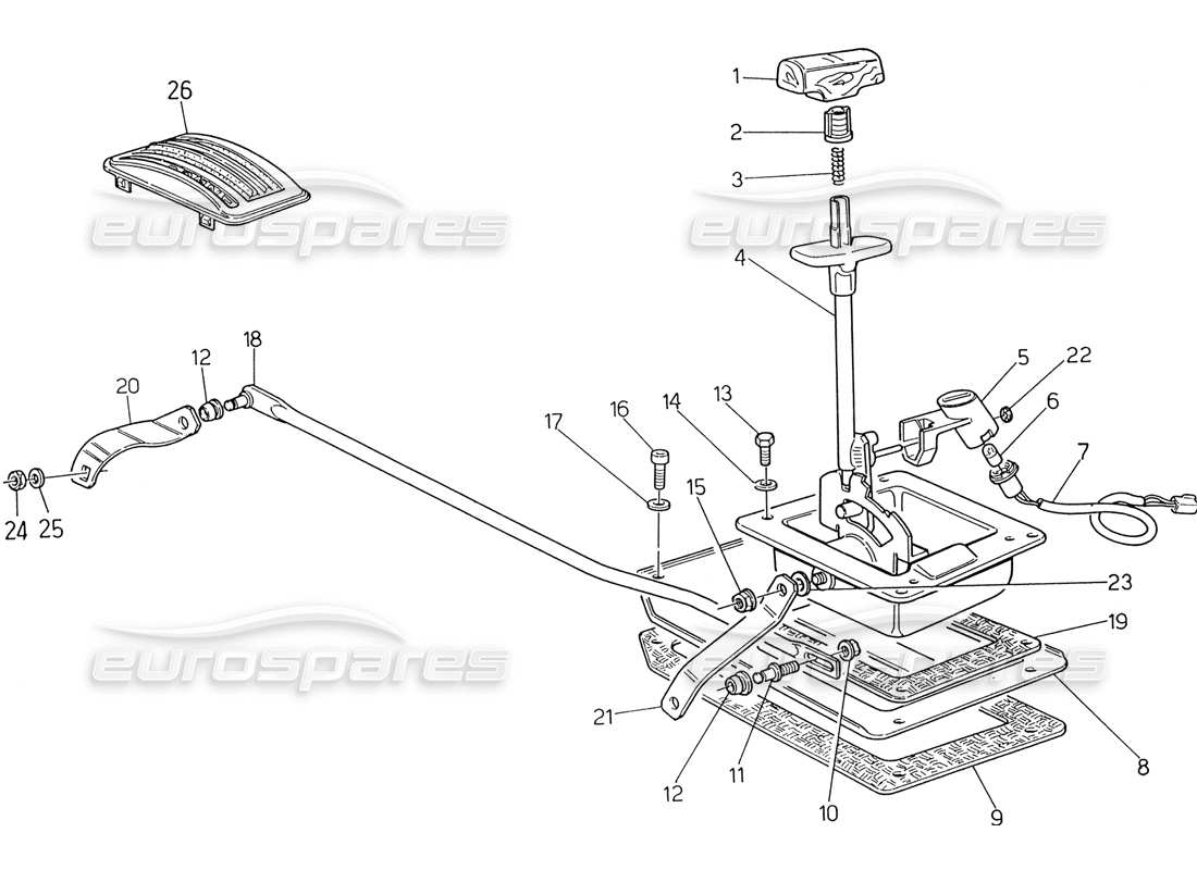 maserati 222 / 222e biturbo automatic transmission control (3 hp) parts diagram