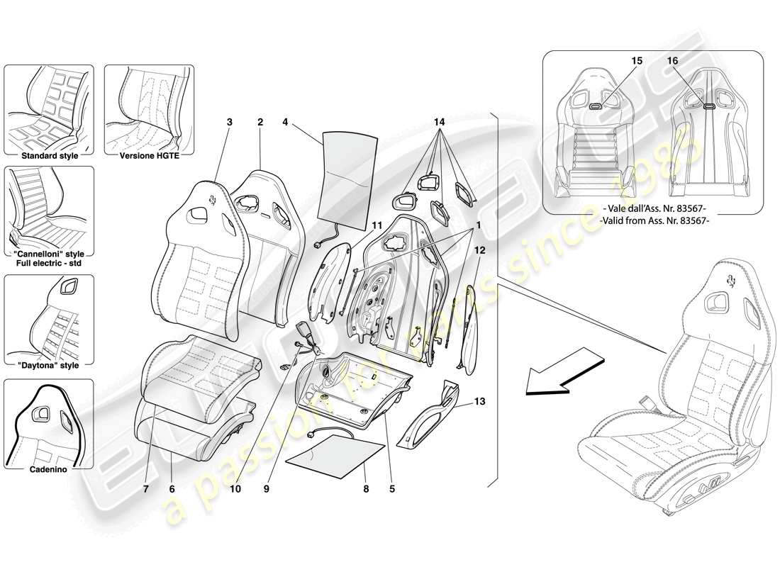 ferrari 599 gtb fiorano (rhd) front seat - trim and internal components part diagram