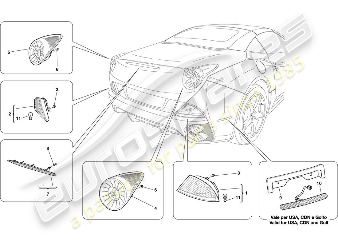 ferrari california (rhd) taillights parts diagram