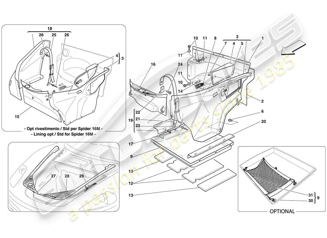 ferrari f430 scuderia (usa) front compartment trim part diagram