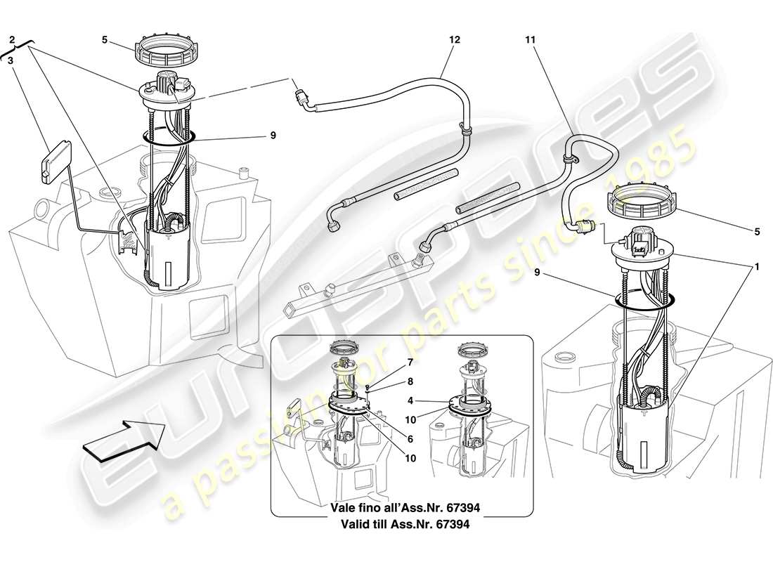 ferrari f430 coupe (usa) fuel system pumps and pipes parts diagram