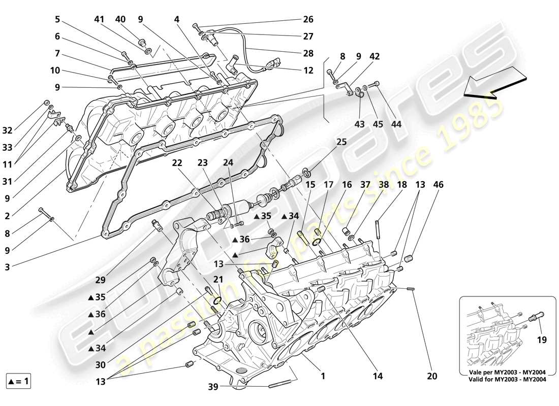 maserati trofeo rh cylinder head parts diagram