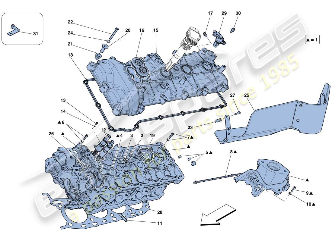 ferrari 458 speciale aperta (usa) left hand cylinder head parts diagram