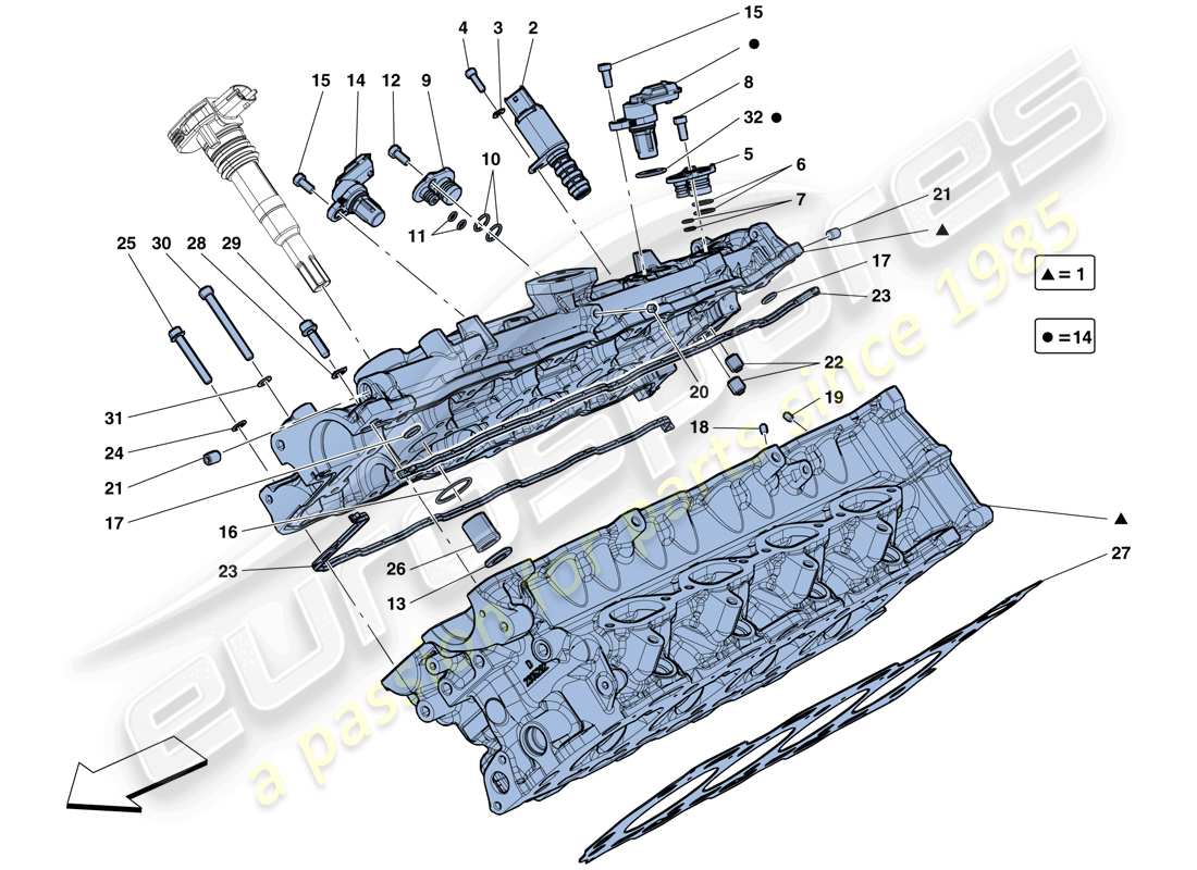 ferrari california t (rhd) right hand cylinder head part diagram