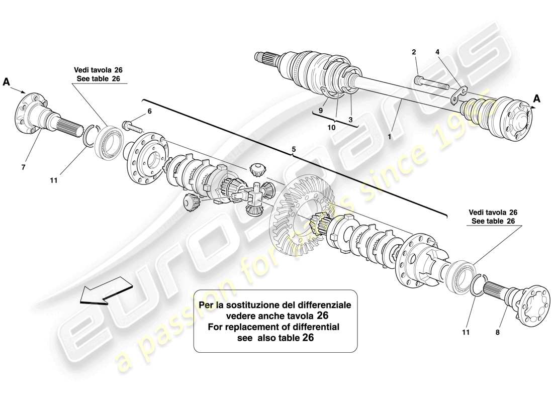 ferrari 599 gto (rhd) differential and axle shaft part diagram