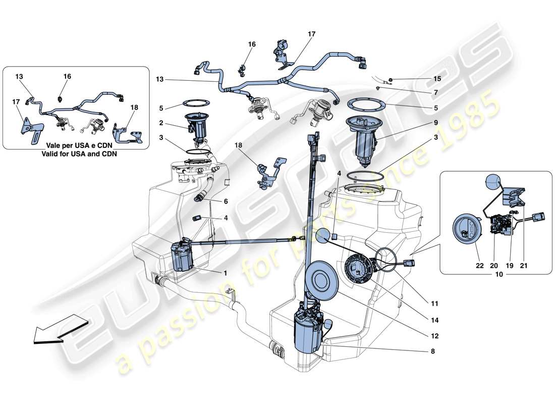 ferrari 458 spider (rhd) fuel system pumps and pipes parts diagram