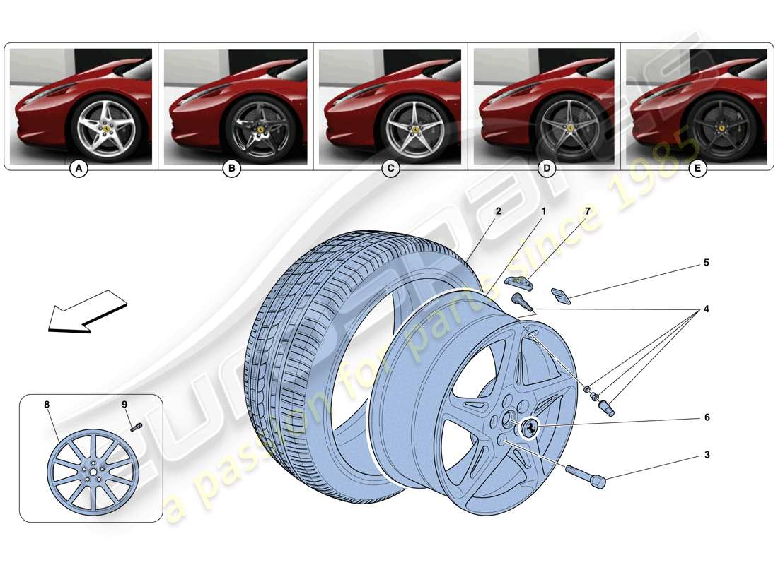 ferrari 458 italia (rhd) wheels parts diagram
