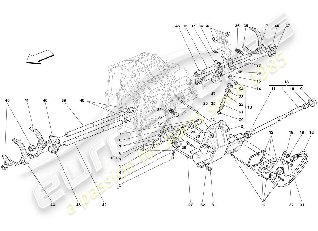 ferrari 612 sessanta (europe) internal gearbox controls parts diagram