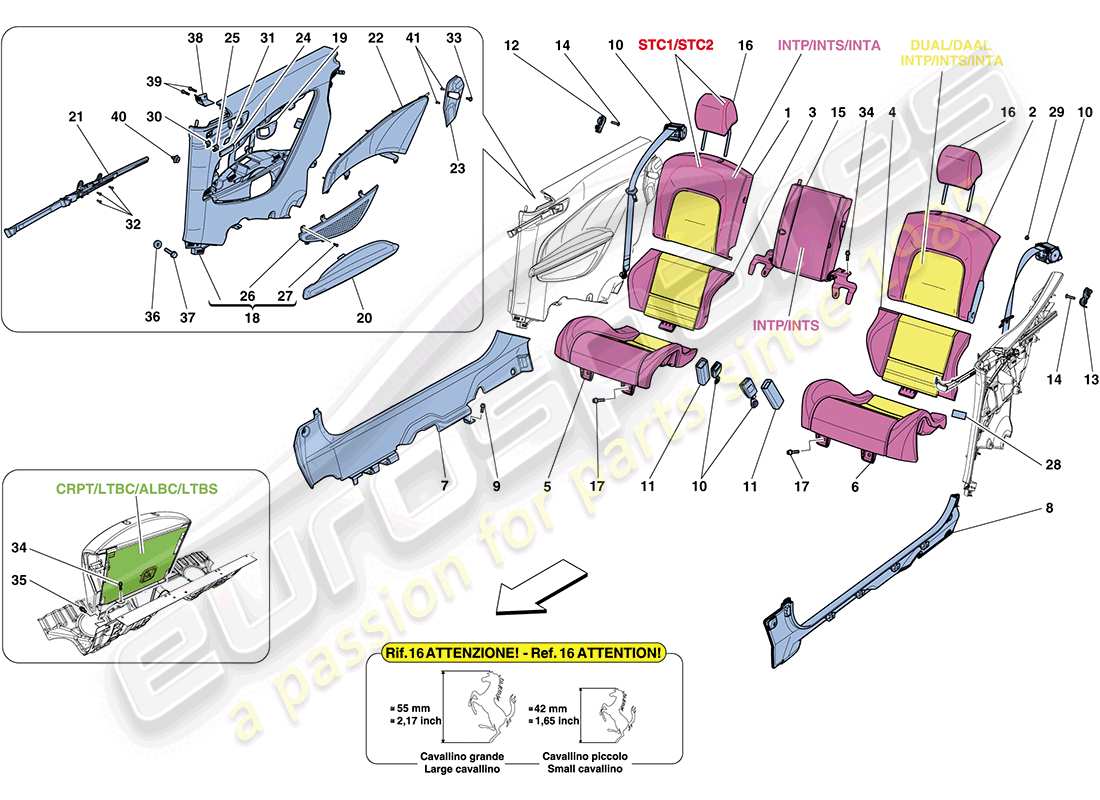 ferrari ff (usa) rear seat - seat belts - interior trim parts diagram