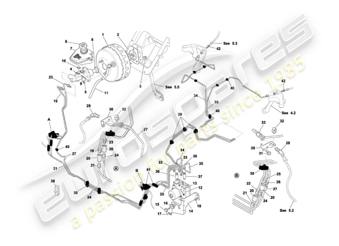 aston martin vanquish (2007) brake booster & modulator part diagram