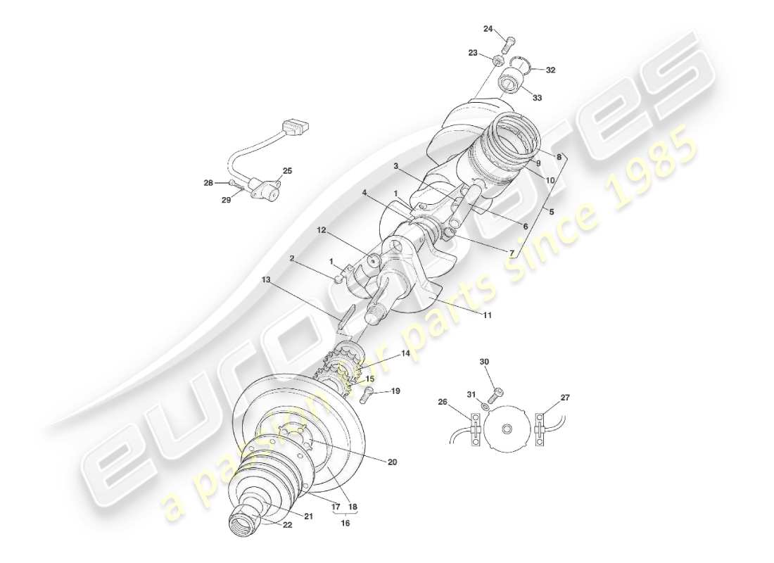 aston martin v8 virage (1999) crankshaft, pistons & rods part diagram