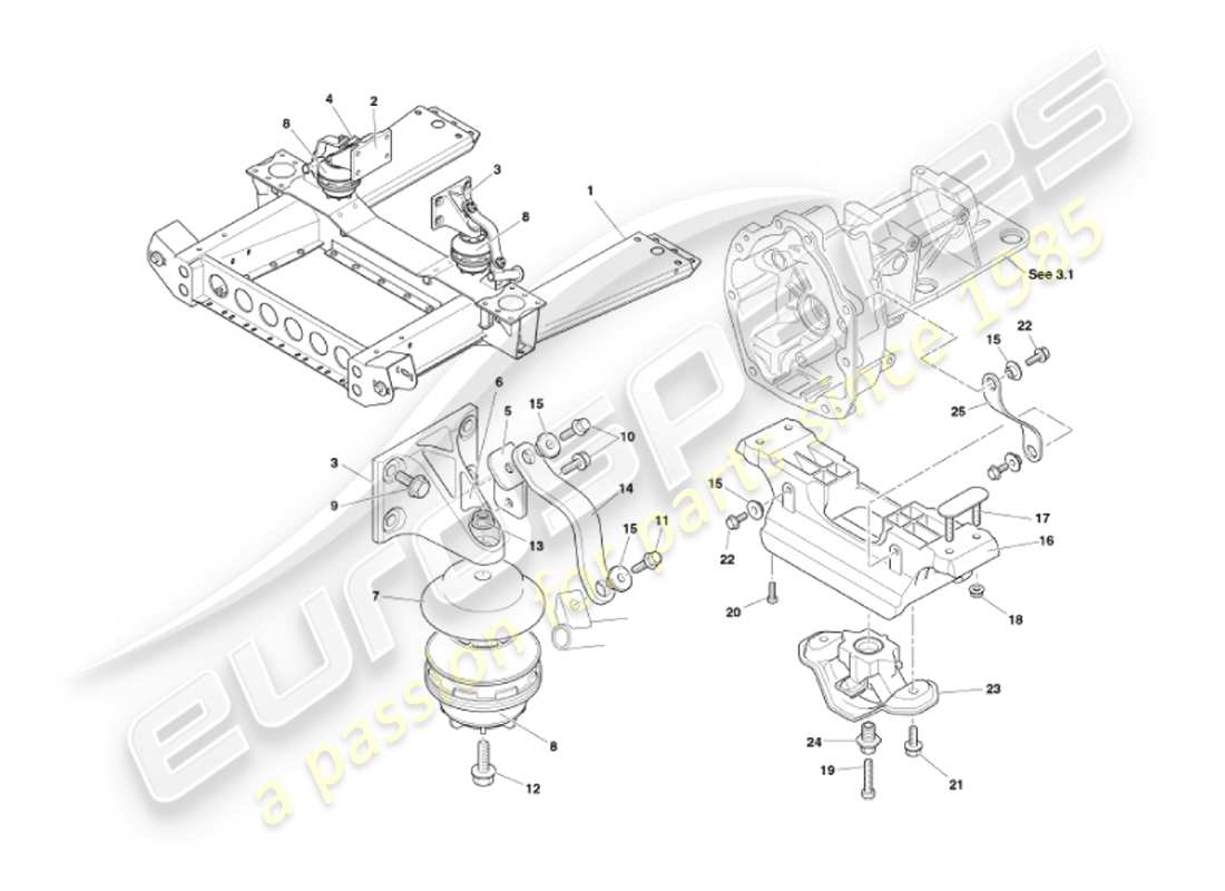 aston martin vanquish (2007) engine mountings part diagram