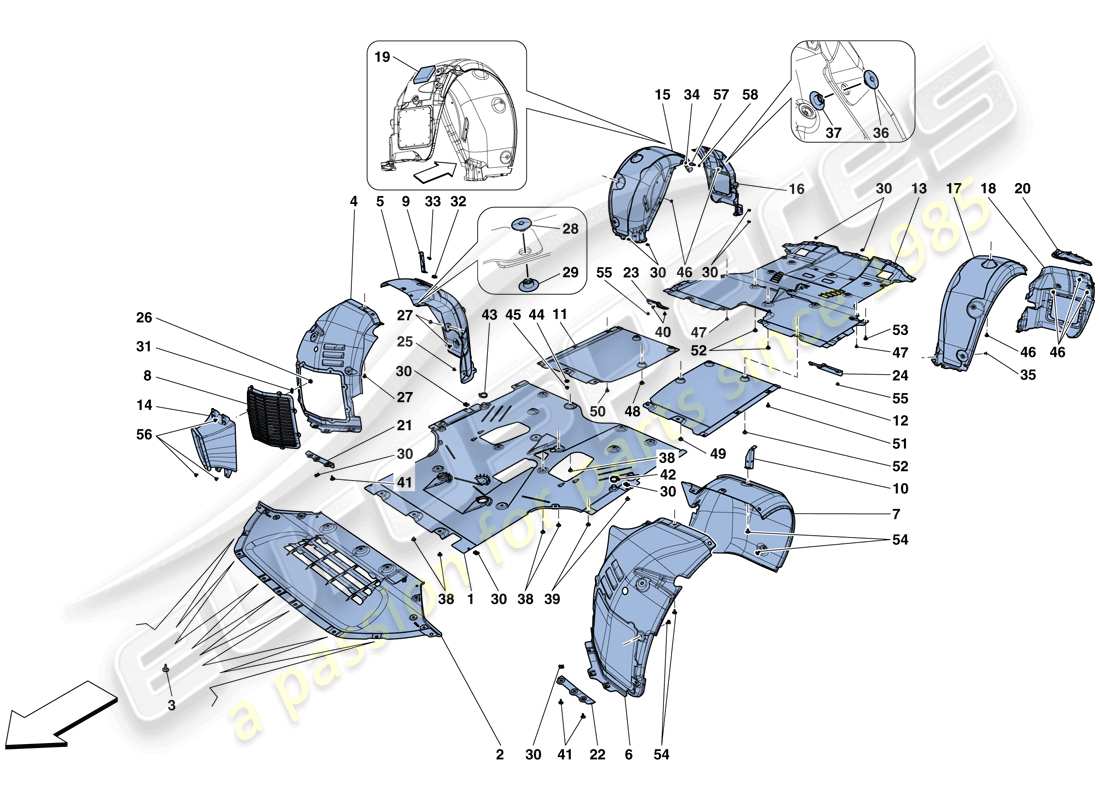ferrari gtc4 lusso (usa) flat undertray and wheelhouses parts diagram