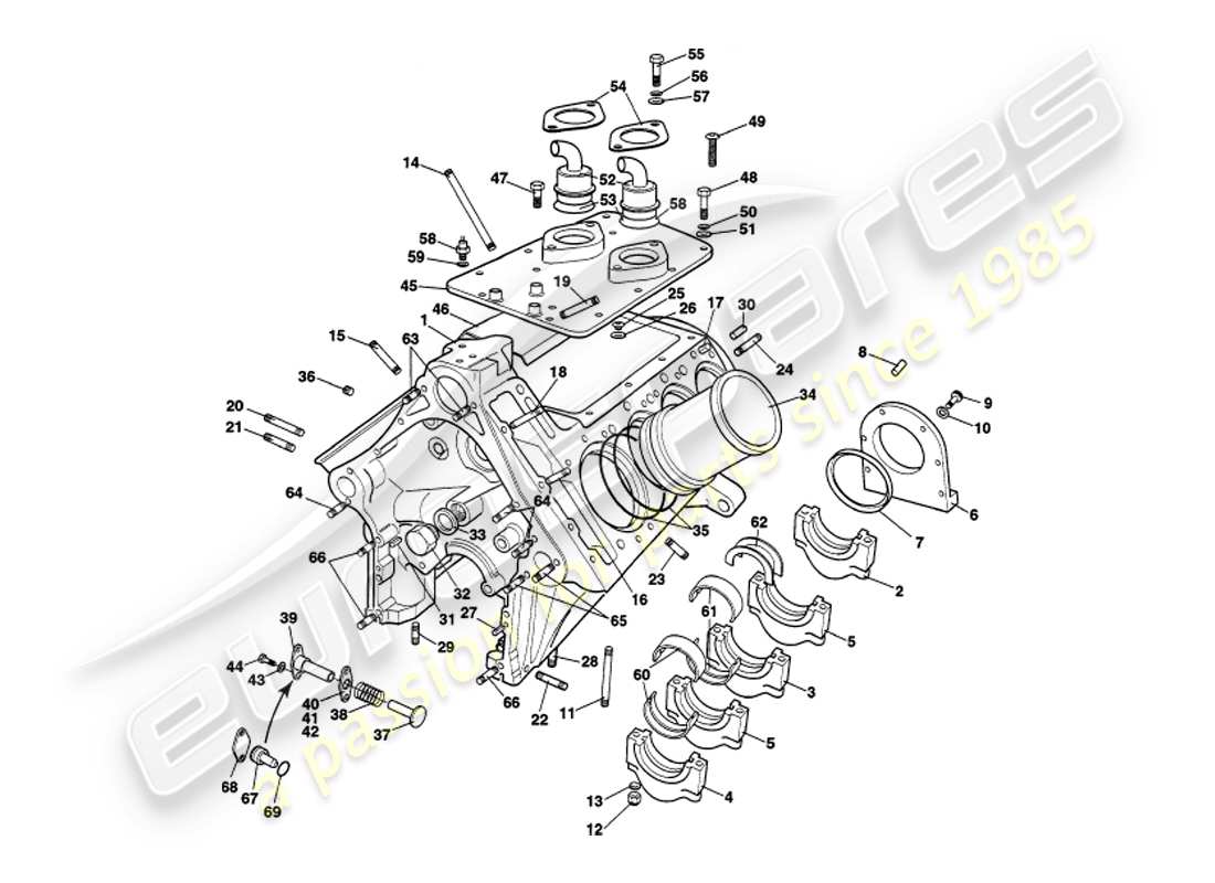 aston martin v8 volante (1999) cylinder block part diagram