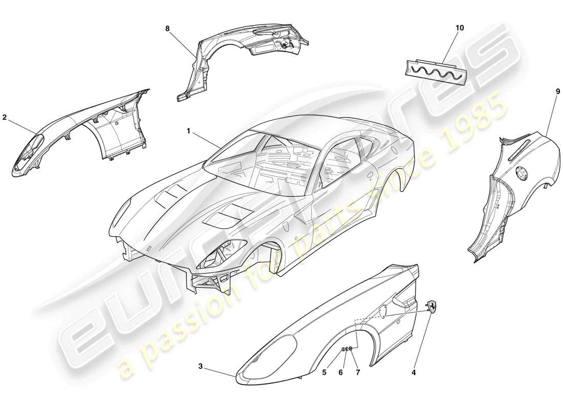 ferrari 599 gto (rhd) bodyshell - external trim part diagram