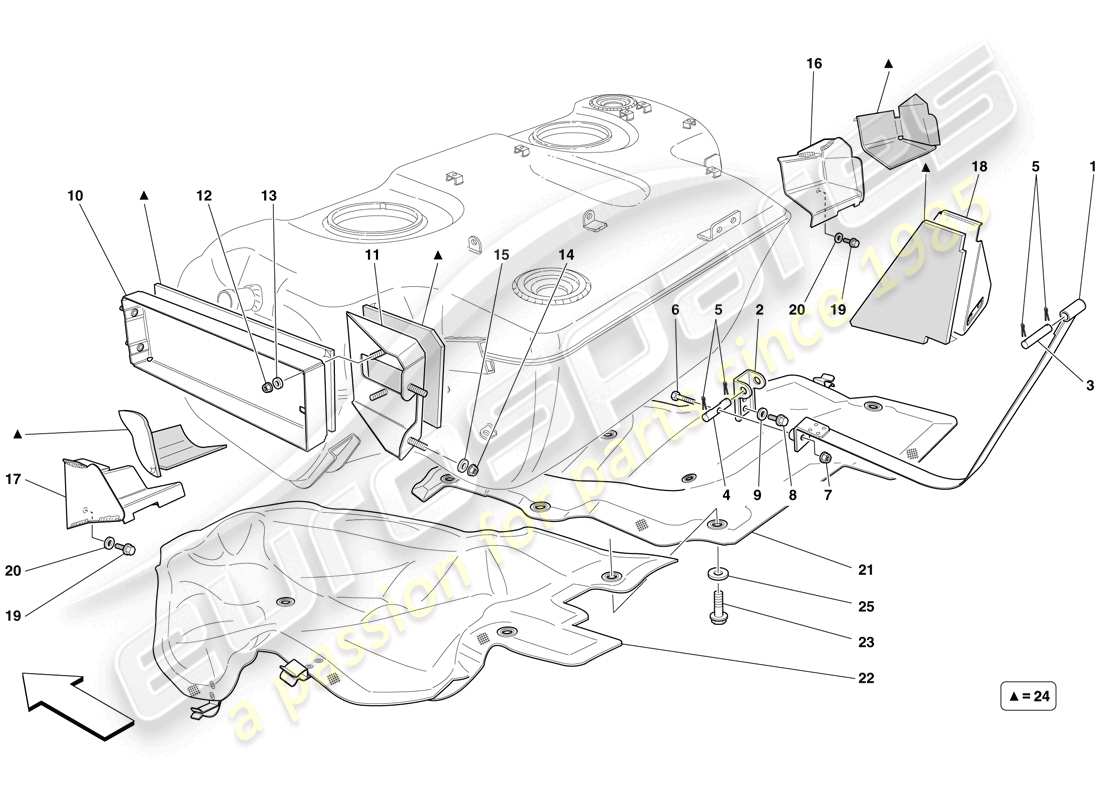 ferrari 599 gto (rhd) fuel tank - insulation and protection part diagram