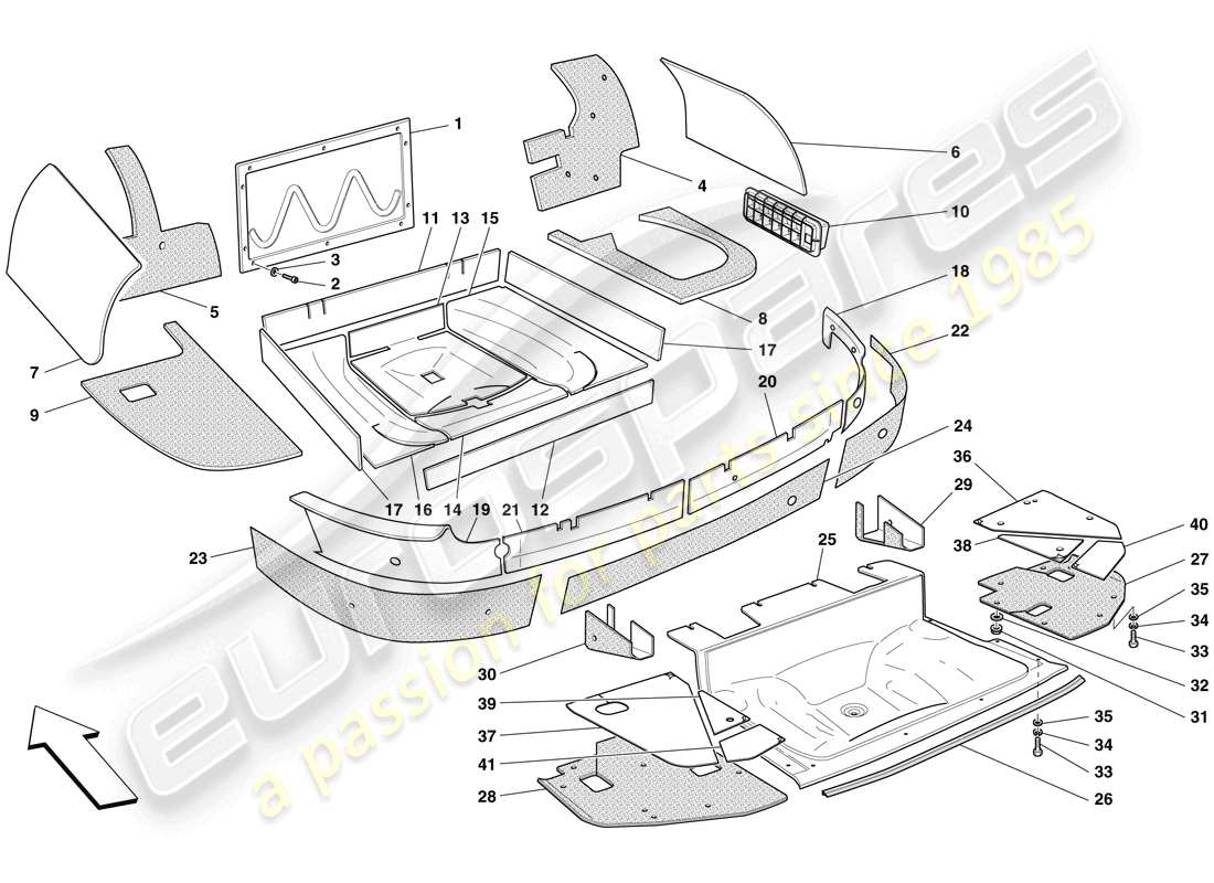 ferrari 599 gto (rhd) luggage compartment insulation part diagram