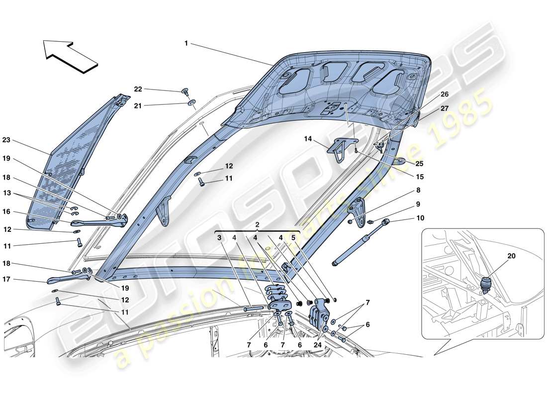 ferrari 458 speciale (rhd) engine compartment lid part diagram