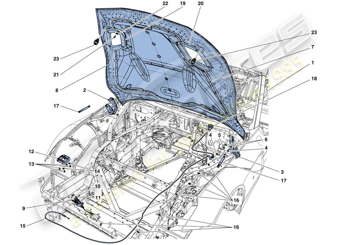 ferrari f12 tdf (rhd) front lid and opening mechanism parts diagram
