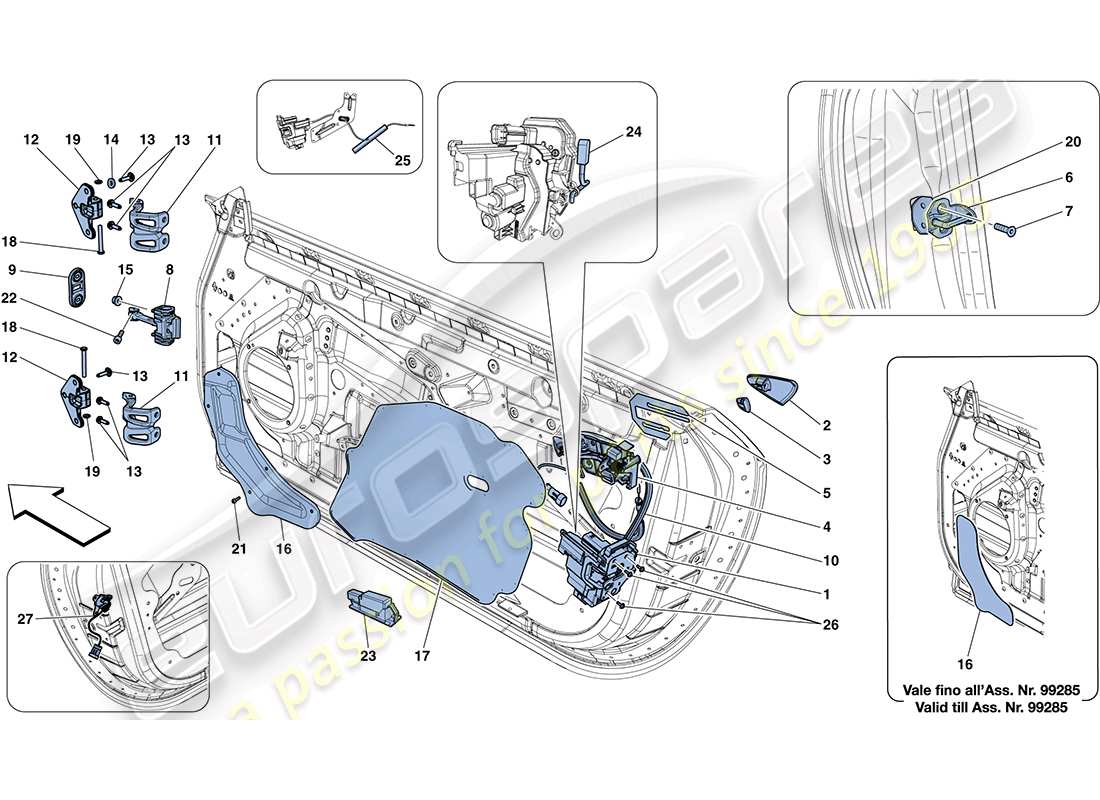 ferrari ff (europe) doors - opening mechanism and hinges parts diagram