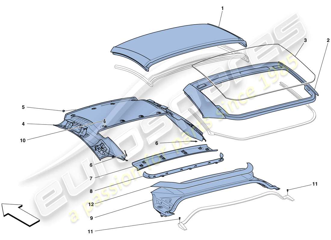 ferrari california t (usa) electric roof: trim parts diagram