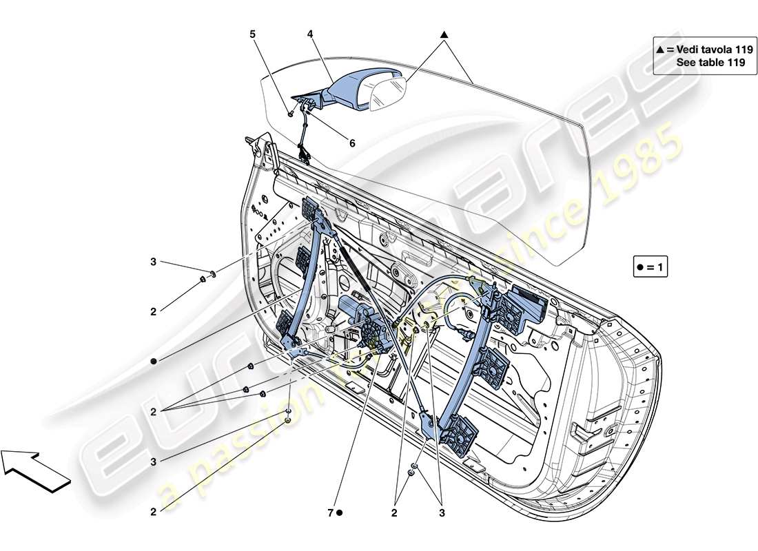 ferrari ff (europe) doors - power windows and rear-view mirror part diagram