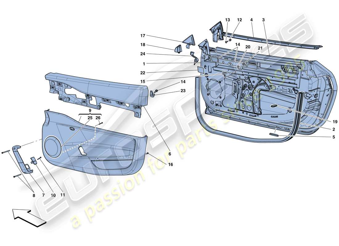 ferrari 458 speciale aperta (europe) doors - substructure and trim parts diagram