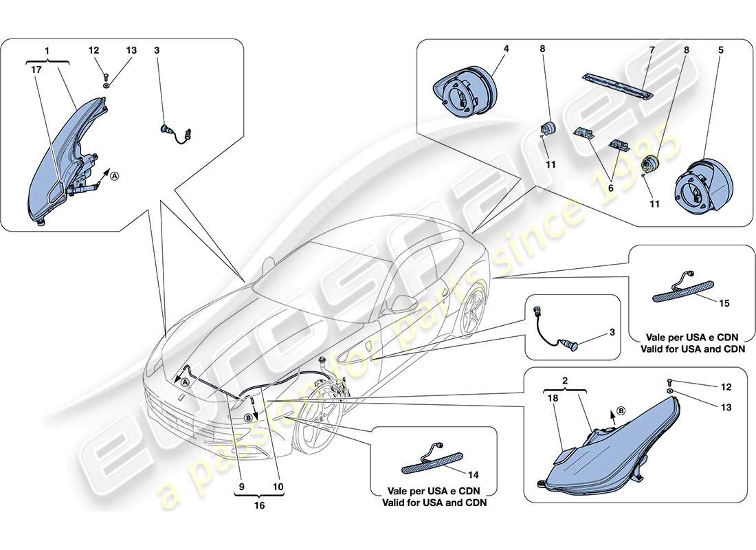 ferrari ff (rhd) headlights and taillights parts diagram