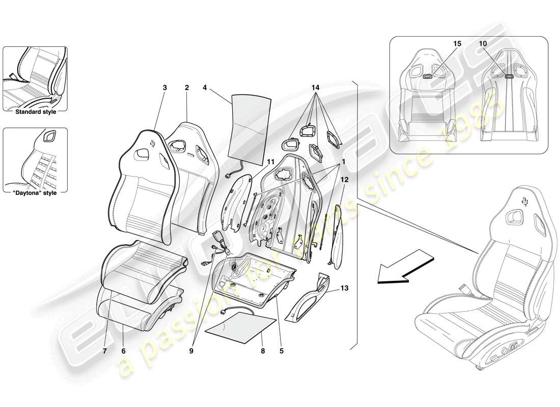 ferrari 599 gto (rhd) front seat - trim and internal components part diagram