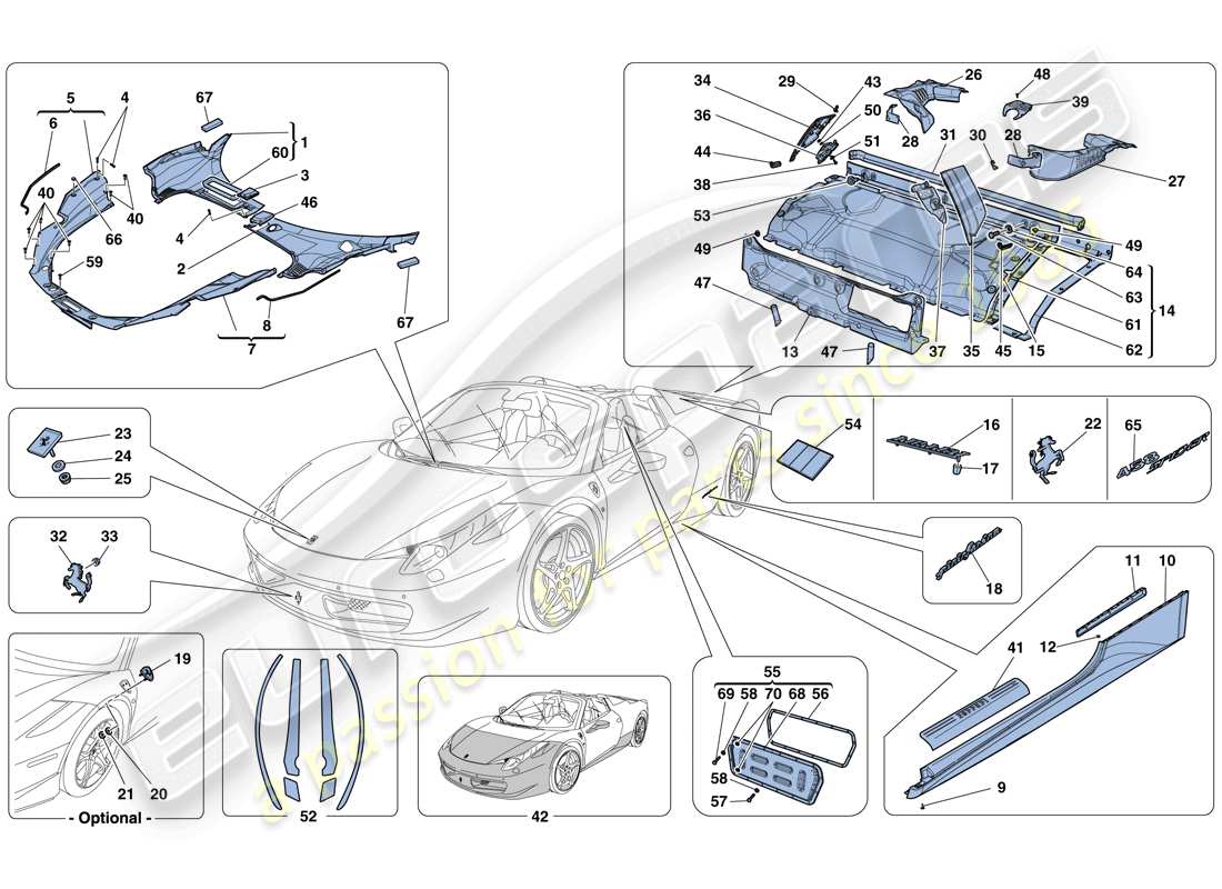 ferrari 458 spider (europe) shields - external trim parts diagram