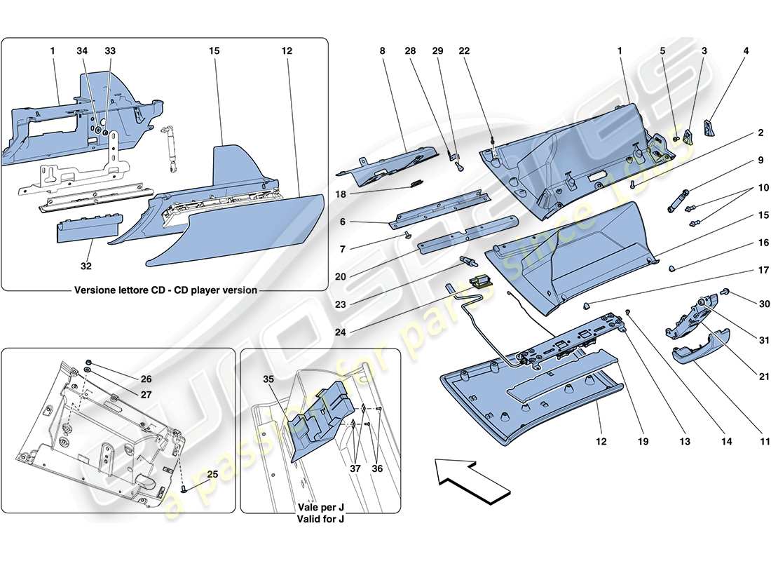 ferrari ff (rhd) glove compartment parts diagram