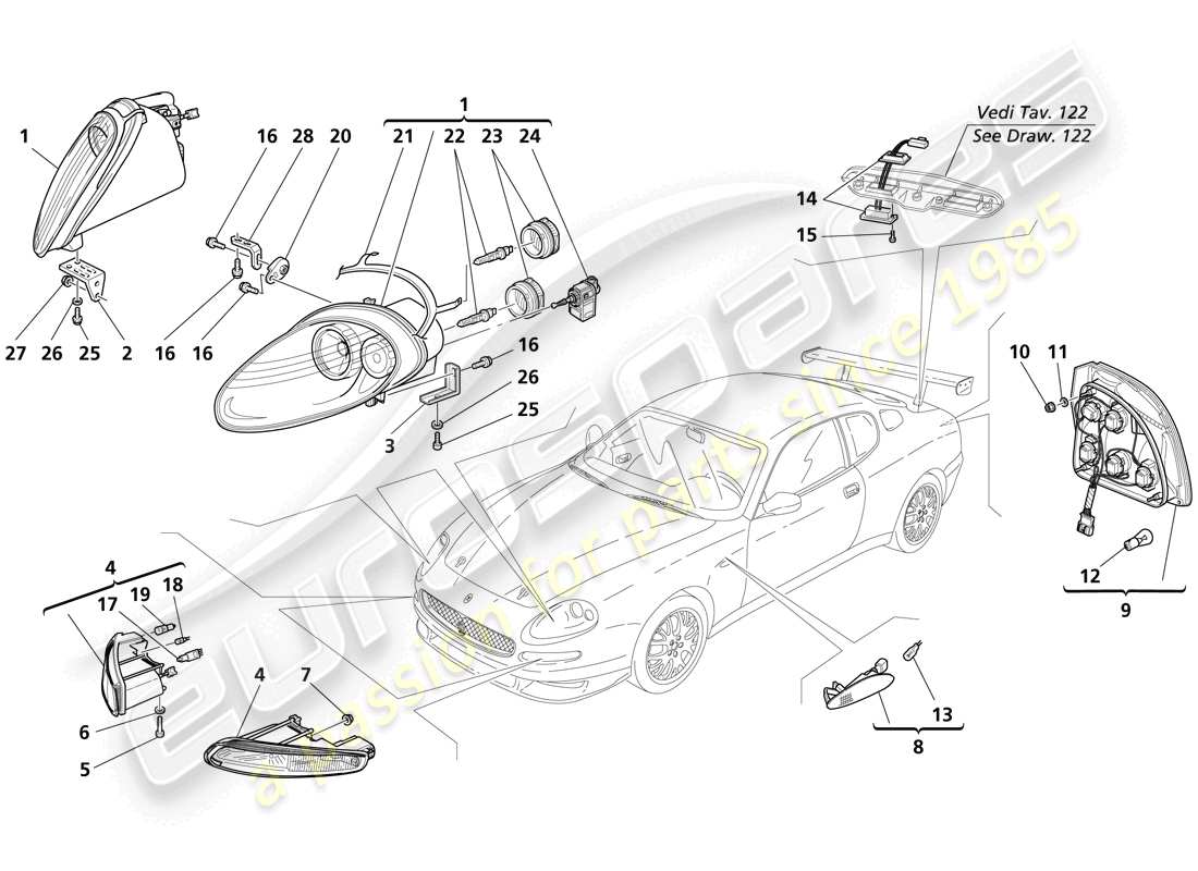 maserati trofeo front and rear lights parts diagram