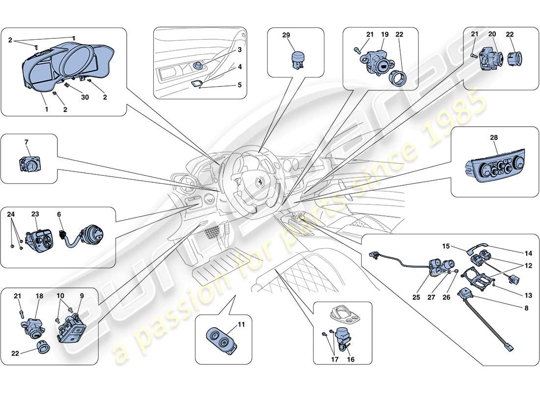 ferrari ff (rhd) dashboard and tunnel instruments part diagram