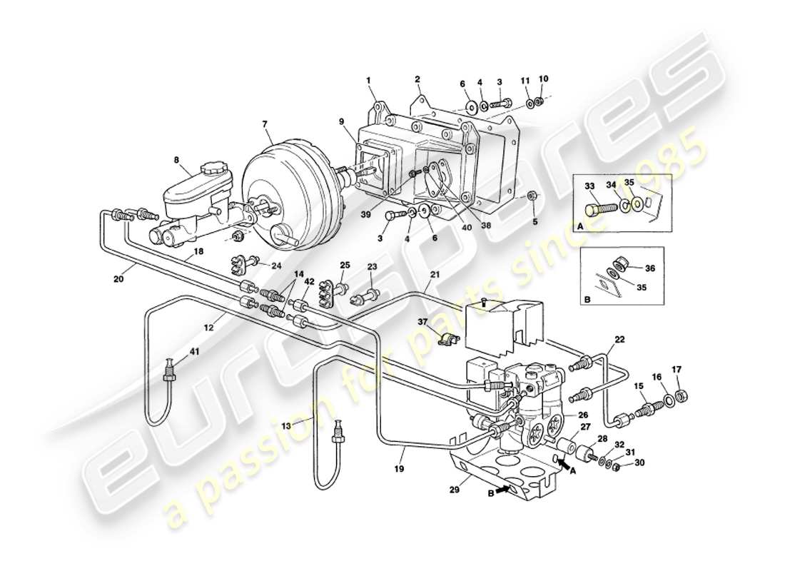 aston martin v8 coupe (1999) servo & modulator part diagram