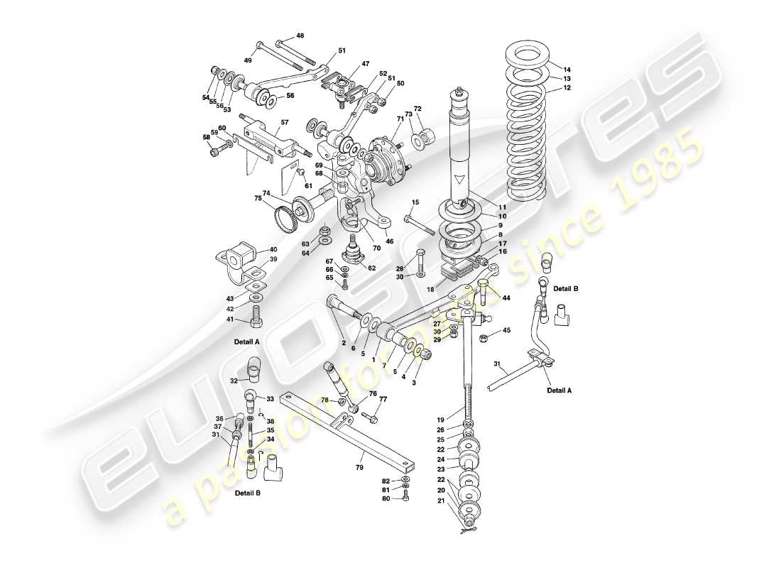 aston martin v8 coupe (1999) front suspension part diagram